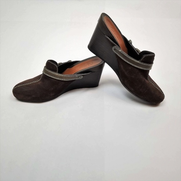 Cole Haan Shoes Womens 8.5 Marise Brown Suede Belted Wedge Clogs - Picture 4 of 6